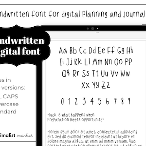 Neat Handwritten Font by My Minimalist Market, Cute Handwriting Font, Neat Handwriting, Digital Planner Font, All CAPS, lowercase, Standard