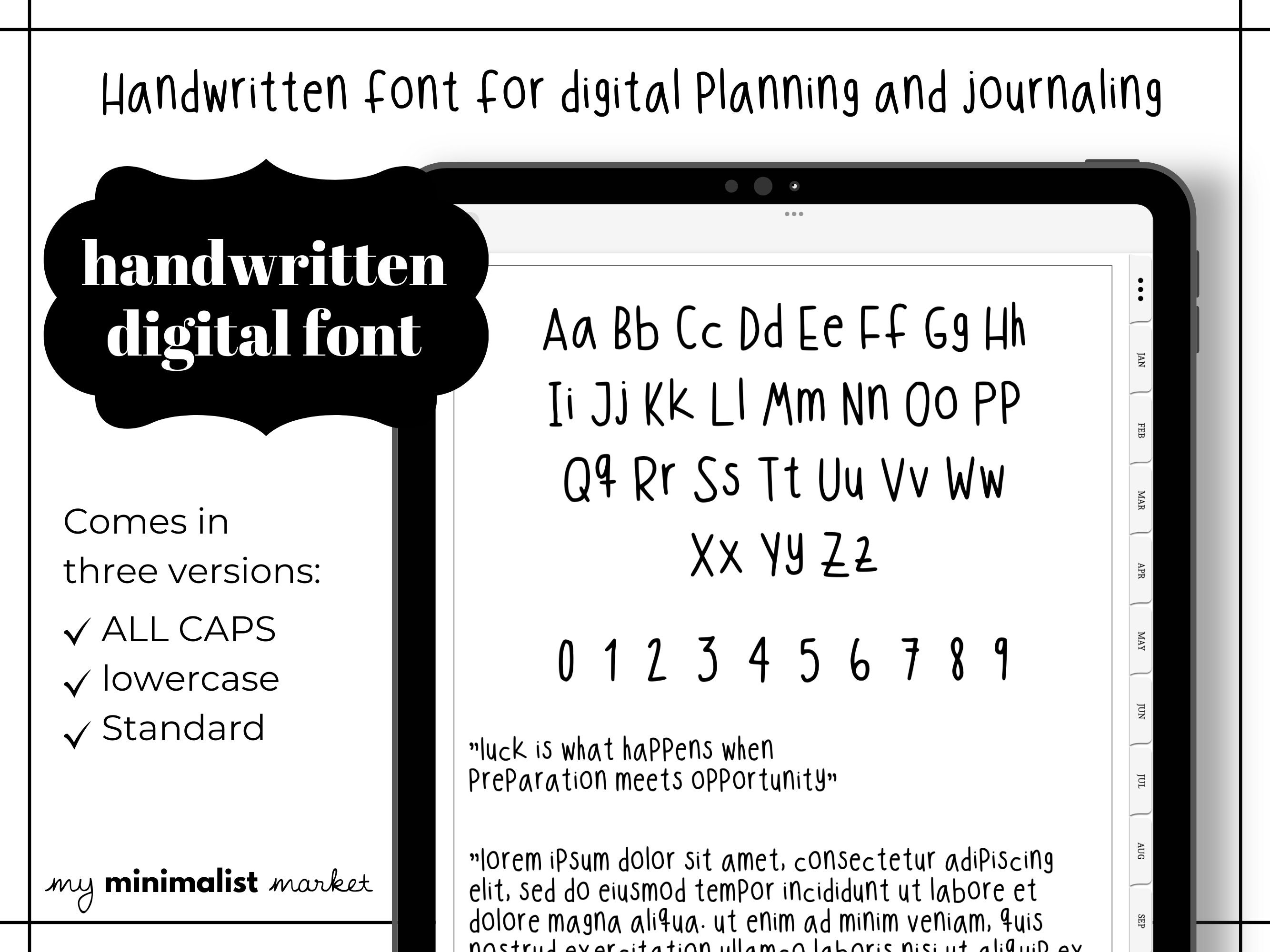 Neat Handwritten Font by My Minimalist Market, Cute Handwriting Font, Neat Handwriting, Digital Planner Font, All CAPS, lowercase, Standard