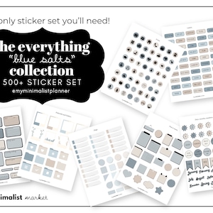Tutto il set di adesivi "Collezione Blue Salts", Pianificazione digitale e Bujo, Etichette, Stagioni, Festività, Cura di sé, Icone, Post-it, Pretagliati