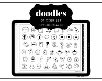 Minimalist Everyday Stickers, Doodles Sticker Set, Cartoon Labels, Digital Planner Stickers, GoodNotes 5 Elements, Precropped
