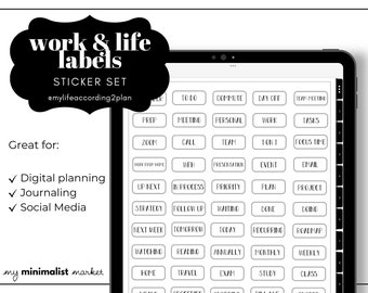 Minimalist Everyday Stickers, Work, Study & Life Labels Sticker Set, Digital Planner Stickers, GoodNotes 5 Elements, Precropped