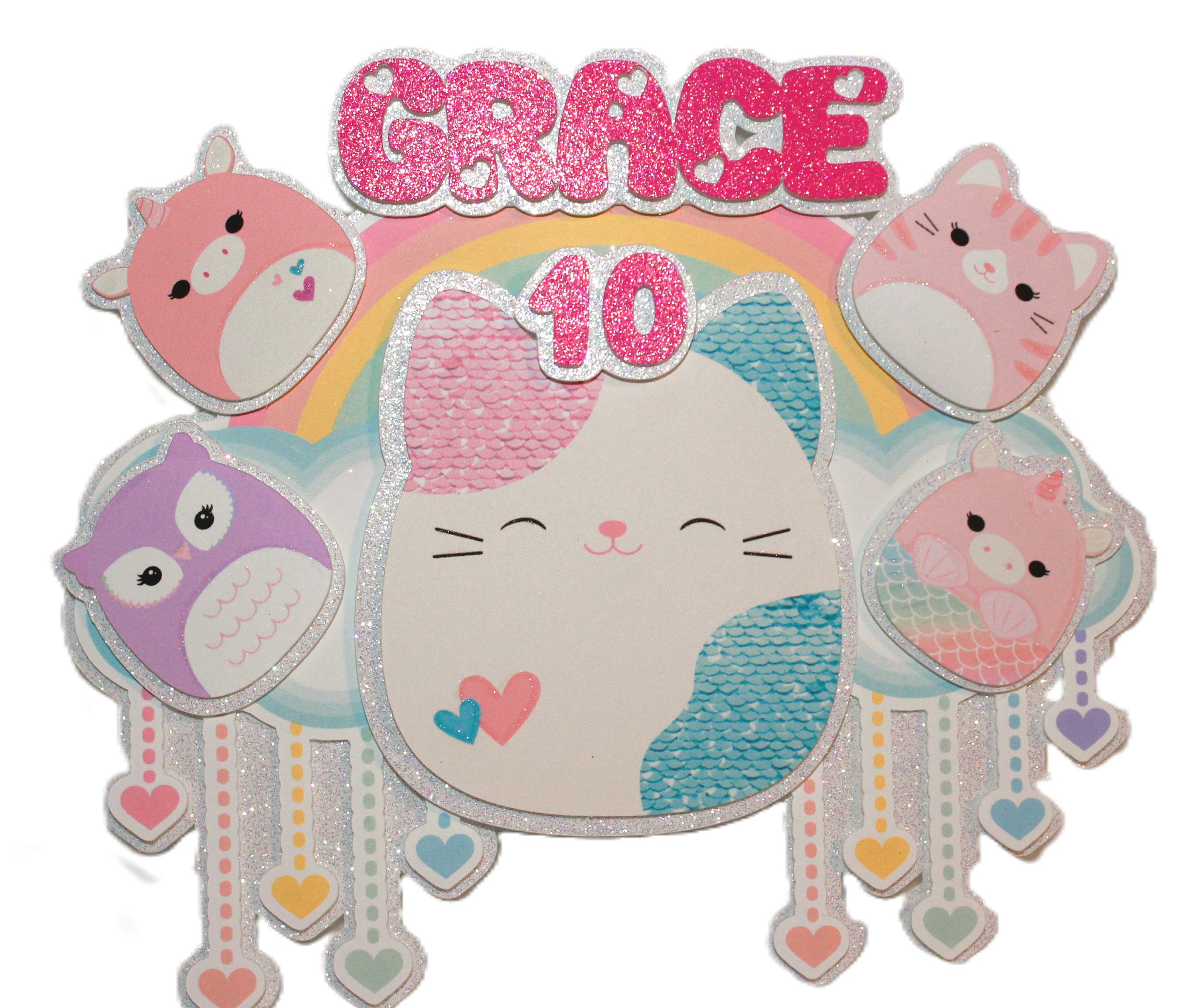 Squishmallow Cake Topper & Cupcake Toppers: Handmade Party Decor