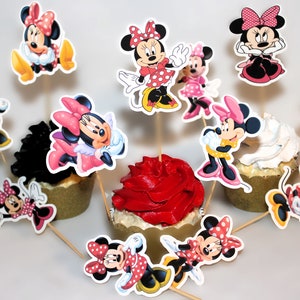 Handmade Minnie Mouse Cupcake Toppers: Party Decorations, Set of 12