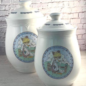 Vintage 1992 Precious Moments Canister Set, Enesco Ceramic Kitchen Crocks