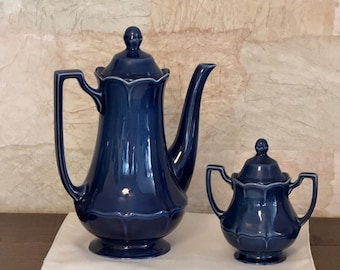 Service à café et sucrier vintage en faïence anglaise bleu cobalt, théière Johnson Brothers Angleterre, Royal Staffordshire Heirloom Meakin