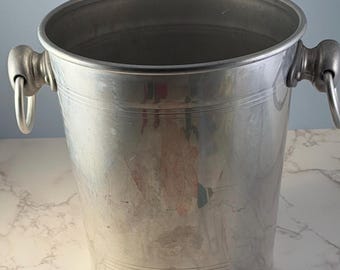 Cubitera de champán francesa vintage de aluminio, enfriador de vino de triple banda, asas de anilla.
