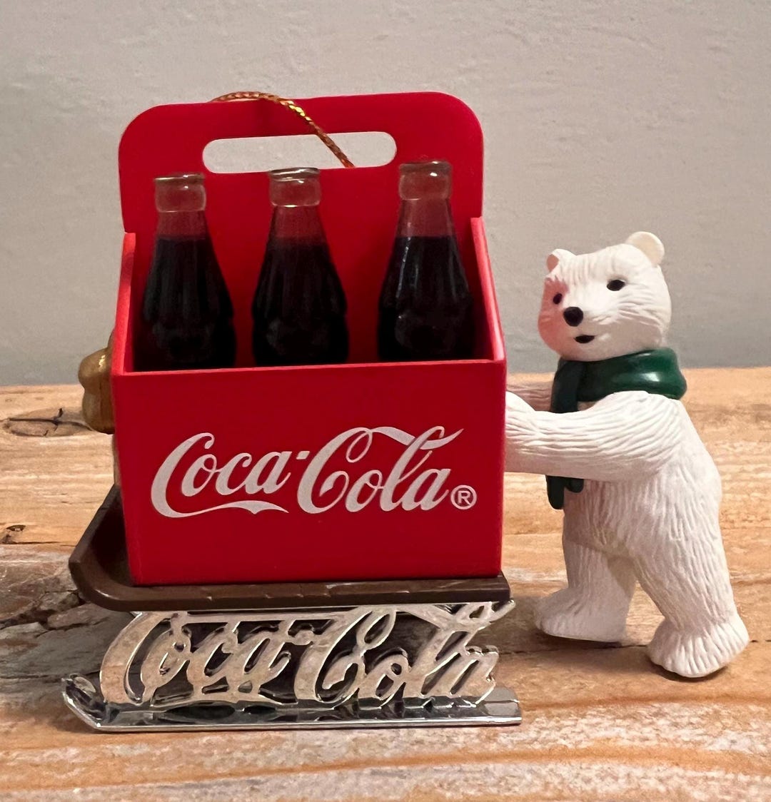 Polar Bear Collection Coca-cola Ornament Bear Pushing Sled With a 6-pak ...