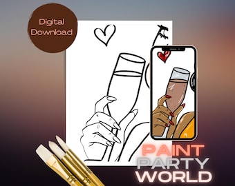 Paint Party Printable/ Pre Drawn Outline Canvas/ DIY Canvas/ Party/ Paint Kit/ PNG/ paint party/ Adults