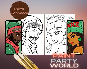 Canvas Printable Christmas Couple/ Pre Drawn Outline Canvas/ DIY Canvas/ Party/ Paint Kit/ PNG/ paint party/ Adults
