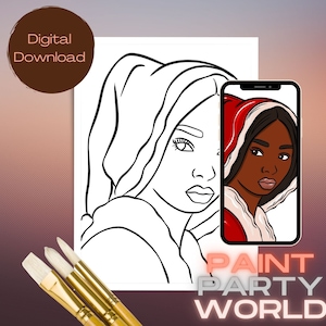 Canvas Printable Red Christmas / Pre Drawn Outline Canvas/ DIY Canvas/ Party/ Paint Kit/ PNG/ paint party/ Adults