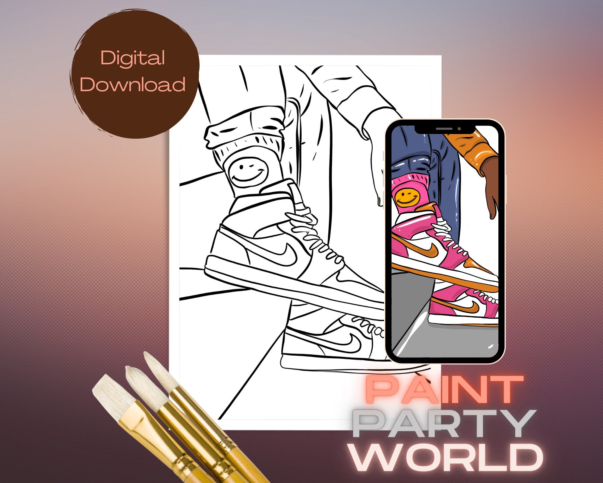 Canvas Printable/ Pre Drawn Outline Canvas/ DIY Canvas/ Party/ Etsy