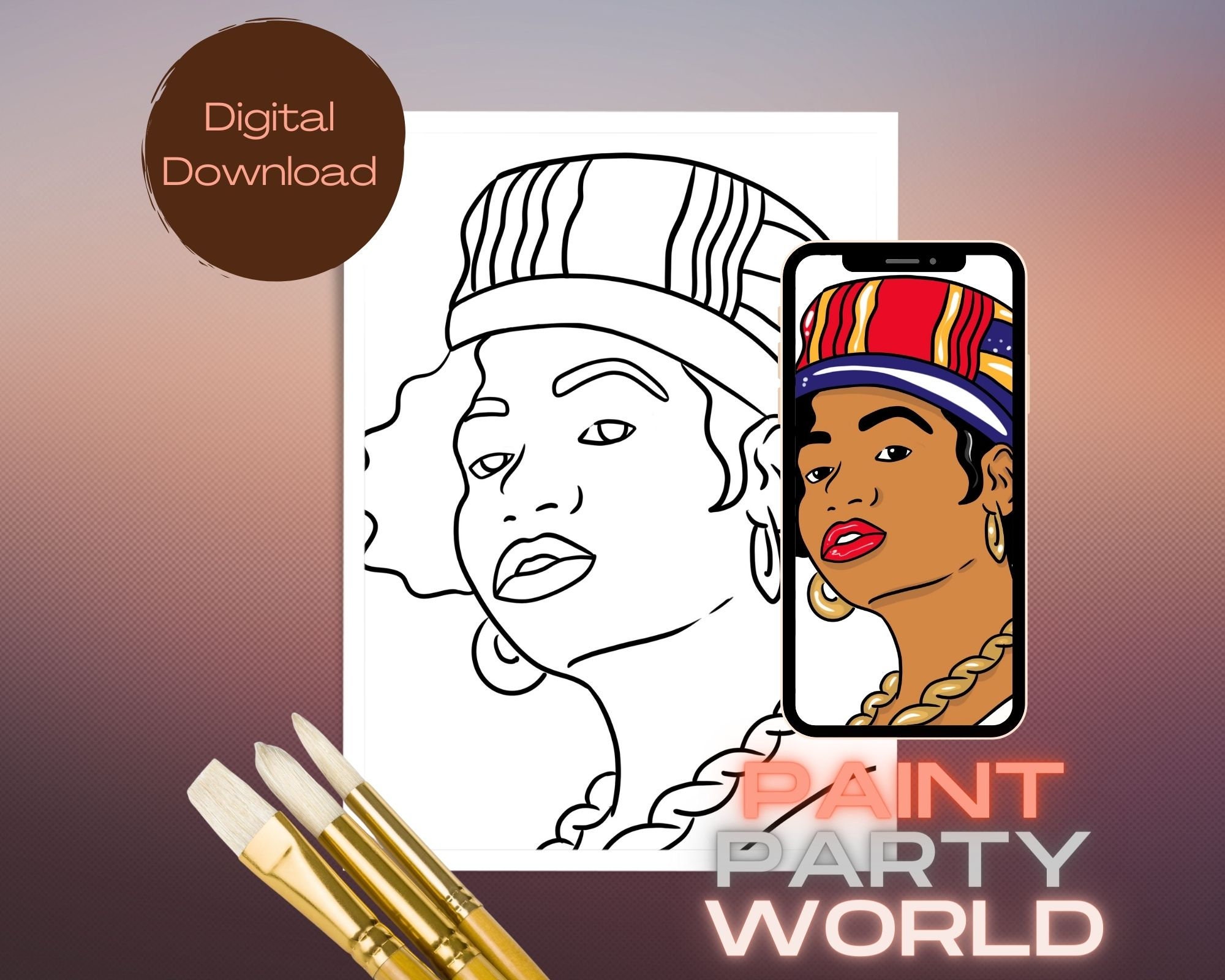 Canvas Printable/ Pre Drawn Outline Canvas/ DIY Canvas/ Party/ Paint ...