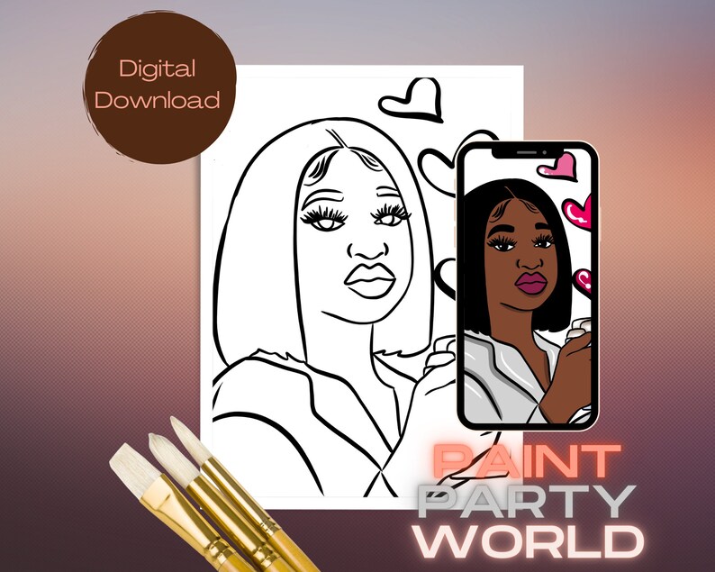 Canvas Printable/ Pre Drawn Outline Canvas/ DIY Canvas/ Party/ Etsy