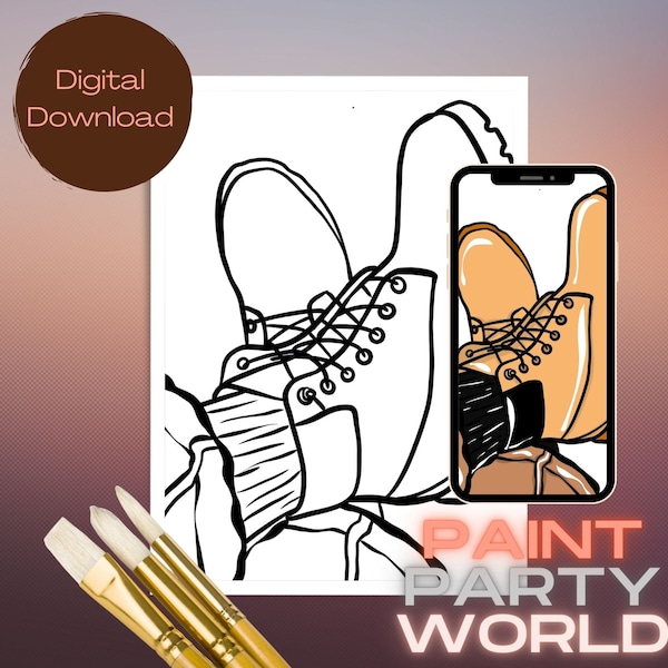 Canvas Printable Boots/ Pre Drawn Outline Canvas/ DIY Canvas/ Party/ Paint Kit/ PNG/ paint party/ Adults