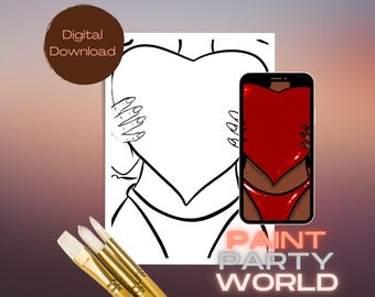 Canvas Printable/ Pre Drawn Outline Canvas/ DIY Canvas/ Party/ Paint Kit/ PNG/ paint party/  Adults/ Valentines