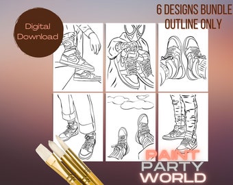 Canvas Printable Sneakers Bundle / Pre Drawn Outline Canvas/ DIY Canvas/ Party/ Paint Kit/ PNG/ paint party/ Adults