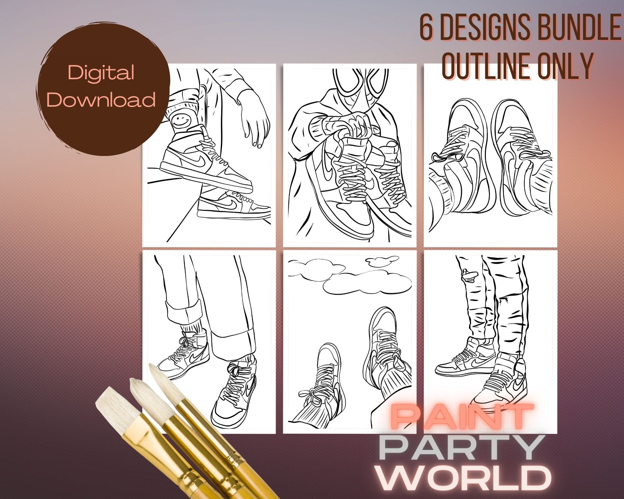 Canvas Printable Sneakers Bundle Pre Drawn Outline Canvas/ DIY