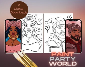 Canvas Printable Valentine’s Couple/ Pre Drawn Outline Canvas/ DIY Canvas/ Party/ Paint Kit/ PNG/ paint party/ Adults