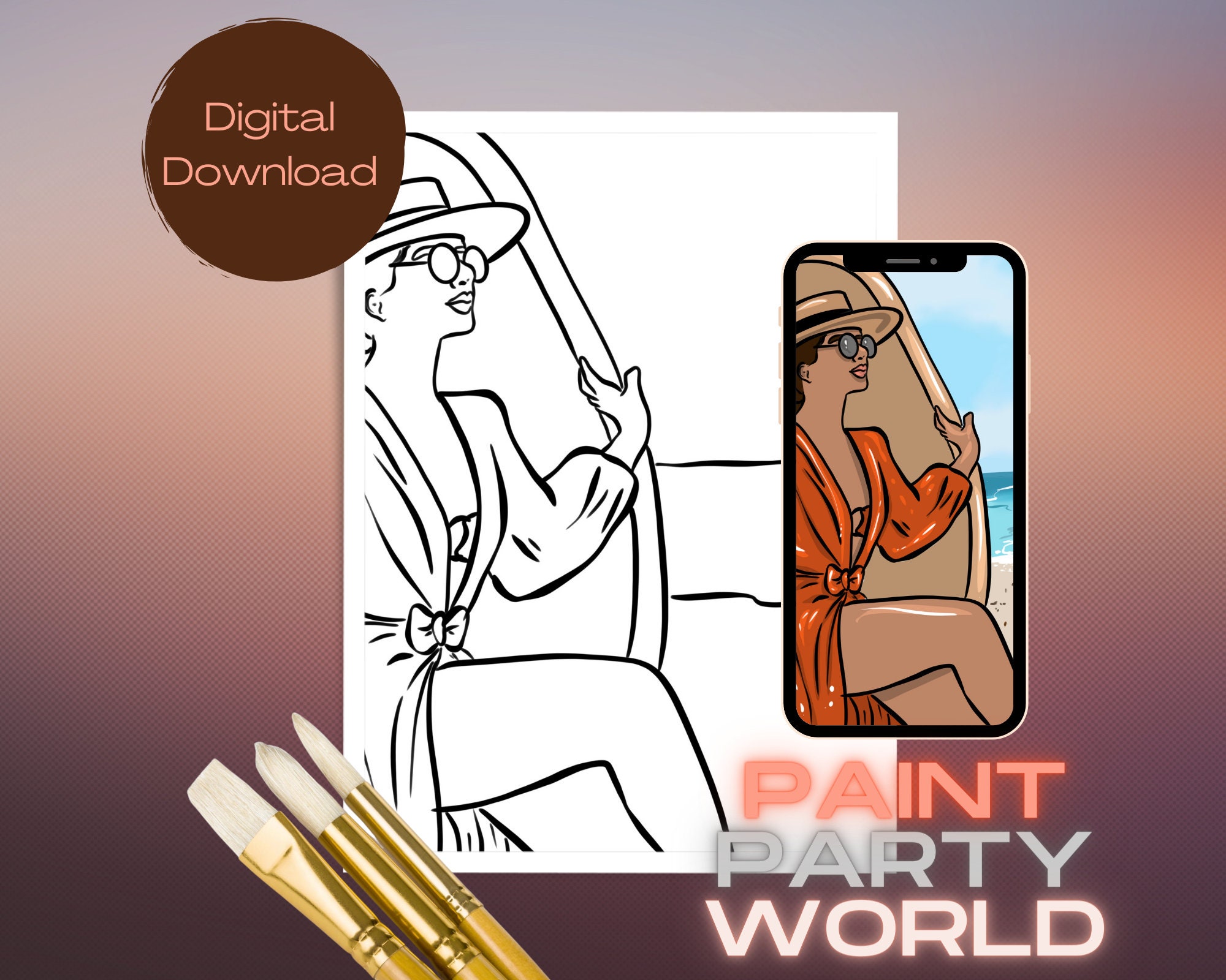Canvas Printable/ Pre Drawn Outline Canvas/ DIY Canvas/ Party/ Paint ...