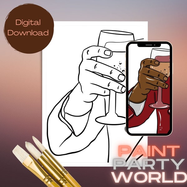 Utskrivbar canvas Grattis / Färdigritad konturcanvas / DIY-canvas / Fest / Målarkit / PNG / målarfest / Vuxna