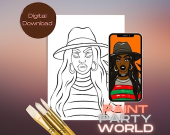 Clawed Girl Paint Party Printable | Striped Sweater Tracer | Spooky Halloween Digital Download Art | Canvas Tracer