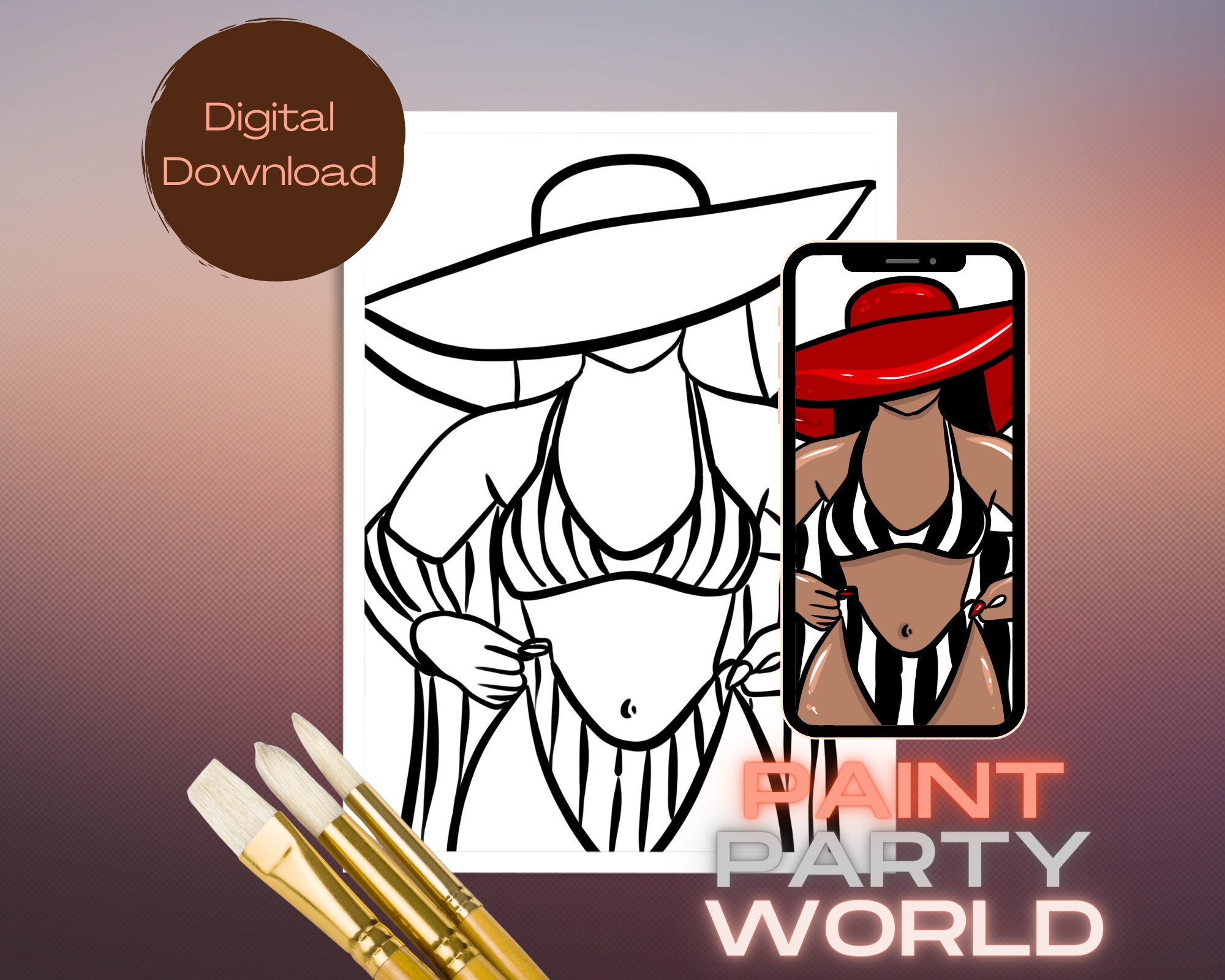 Canvas Printable/ Pre Drawn Outline Canvas/ DIY Canvas/ Party/ Etsy