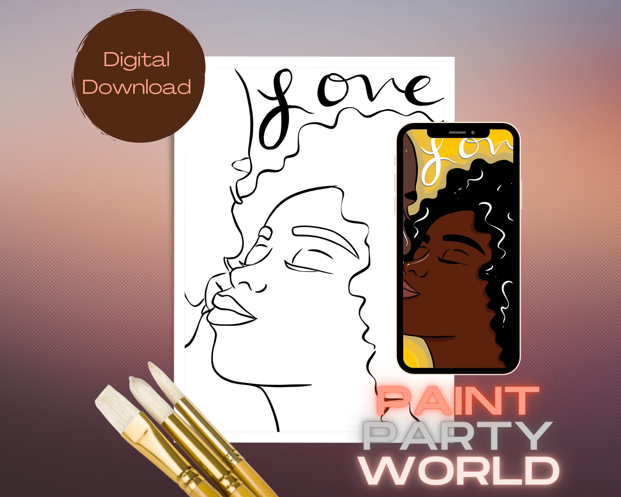 Canvas Printable/ Pre Drawn Outline Canvas/ DIY Canvas/ Party/ Etsy