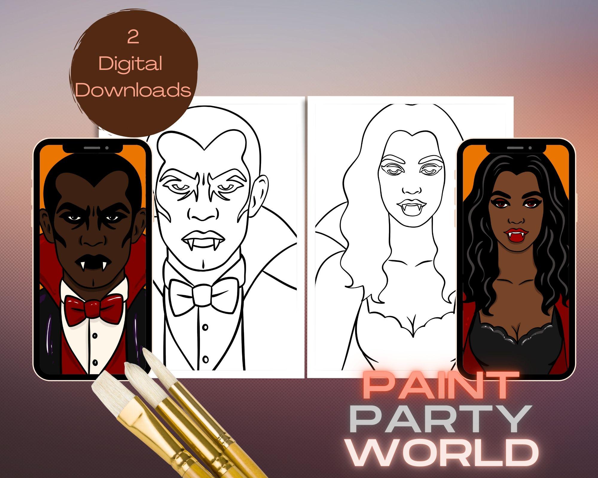 Vampire Couple Paint Party Printable | Halloween Dracula & Bride Tracer ...