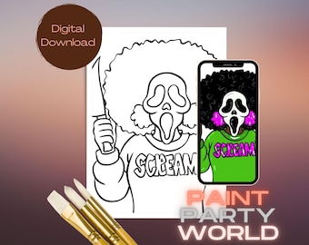 Spooky Mask Afro Paint Party Printable | Retro Horror Tracer | Halloween Digital Download Art | Canvas Tracer