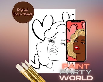 Canvas Printable/ Pre Drawn Outline Canvas/ DIY Canvas/ Party/ Paint Kit/ PNG/ paint party/  Adults/ Valentines