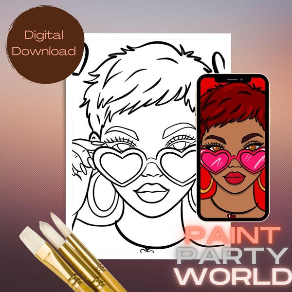 Canvas Printable/ Pre Drawn Outline Canvas/ DIY Canvas/ Party/ Paint Kit/ PNG/ paint party/  Adults/ Valentines