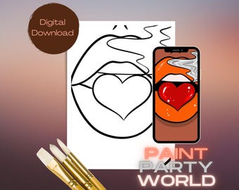 Canvas Printable/ Pre Drawn Outline Canvas/ DIY Canvas/ Party/ Paint Kit/ PNG/ paint party/  Adults/ Valentines