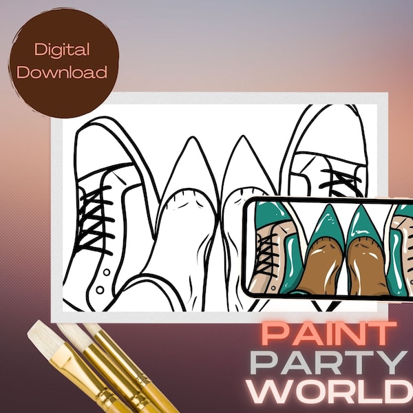 Utskrivbar canvas för honom och henne/Förritad konturcanvas/Gör-det-själv-canvas/Fest/Målarkit/PNG/målarfest/Vuxna