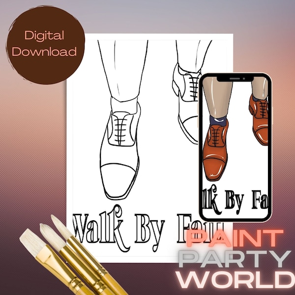 Canvas Printable Walk by Faith/ Pre Drawn Outline Canvas/ DIY Canvas/ Party/ Paint Kit/ PNG/ paint party/ Adults