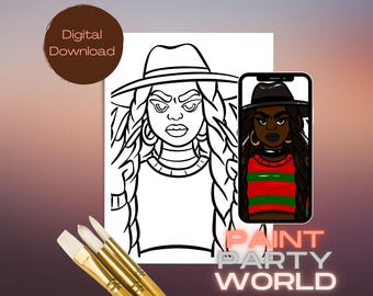 Clawed Girl Paint Party Printable | Striped Sweater Tracer | Spooky Halloween Digital Download Art | Canvas Tracer