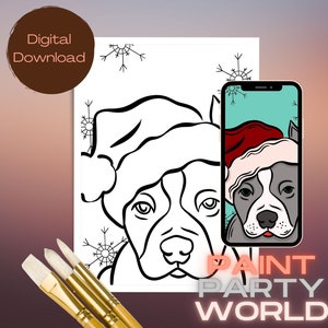 Canvas Printable Christmas Pup/ Pre Drawn Outline Canvas/ DIY Canvas/ Party/ Paint Kit/ PNG/ paint party/ Adults