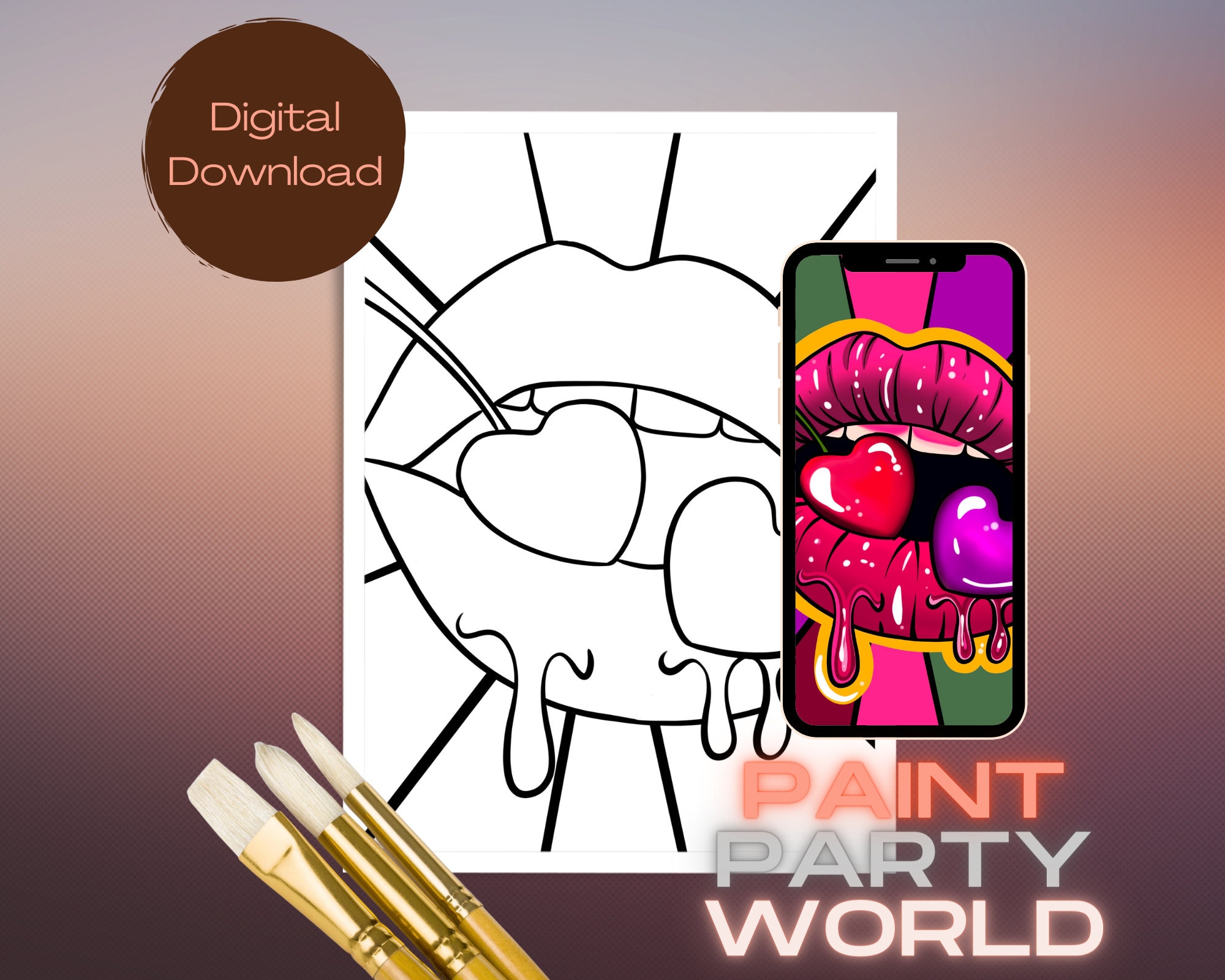 Canvas Printable/ Pre Drawn Outline Canvas/ DIY Canvas/ Party/ Paint Kit/ PNG/ paint party/  Adults