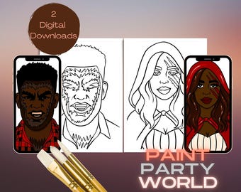 Vampire Couple Paint Party Printable | Halloween Dracula & Bride Tracer | Spooky Digital Download for DIY Painting Parties