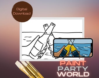 Canvas Printable On The Rocks / Pre Drawn Outline Canvas/ DIY Canvas/ Party/ Paint Kit/ PNG/ paint party/ Adults