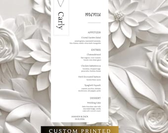 Aangepast trouwmenu bedrukt, modern trouwmenu, monogram trouwmenu, gepersonaliseerd trouwmenu, naamkaartje met clip