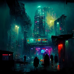 Cyberpunk Neon City de noche / Arte generado por IA