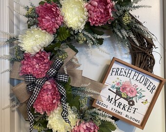 Couronne de vigne de fleur, couronne de vigne de fleur de printemps/été, couronne de printemps/été de ferme
