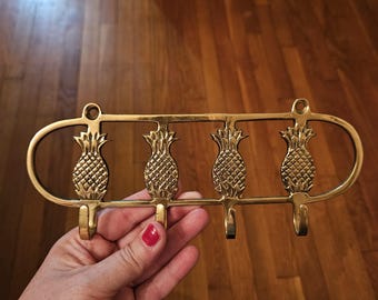 Vintage Brass Pineapple Four Hook Wall Hanger – Bag, Hat, Key, Leash Holder