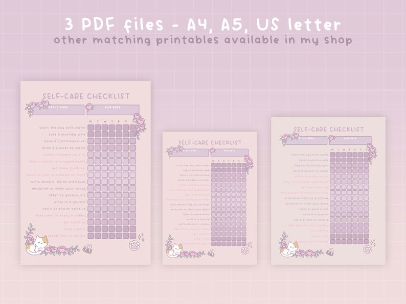 Self Care Checklist Printable Planner Template Kawaii - Etsy