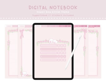 Schattig digitaal notitieboek - Kawaii White Cat digitaal notitieboek - gelinkte pdf