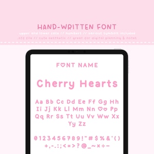 Handwritten Font, CHERRY HEARTS, Cute Font, Kawaii Font, Planner Font, Journal Font, iPad Font, otf Font, Kawaii Planner, Digital Planner