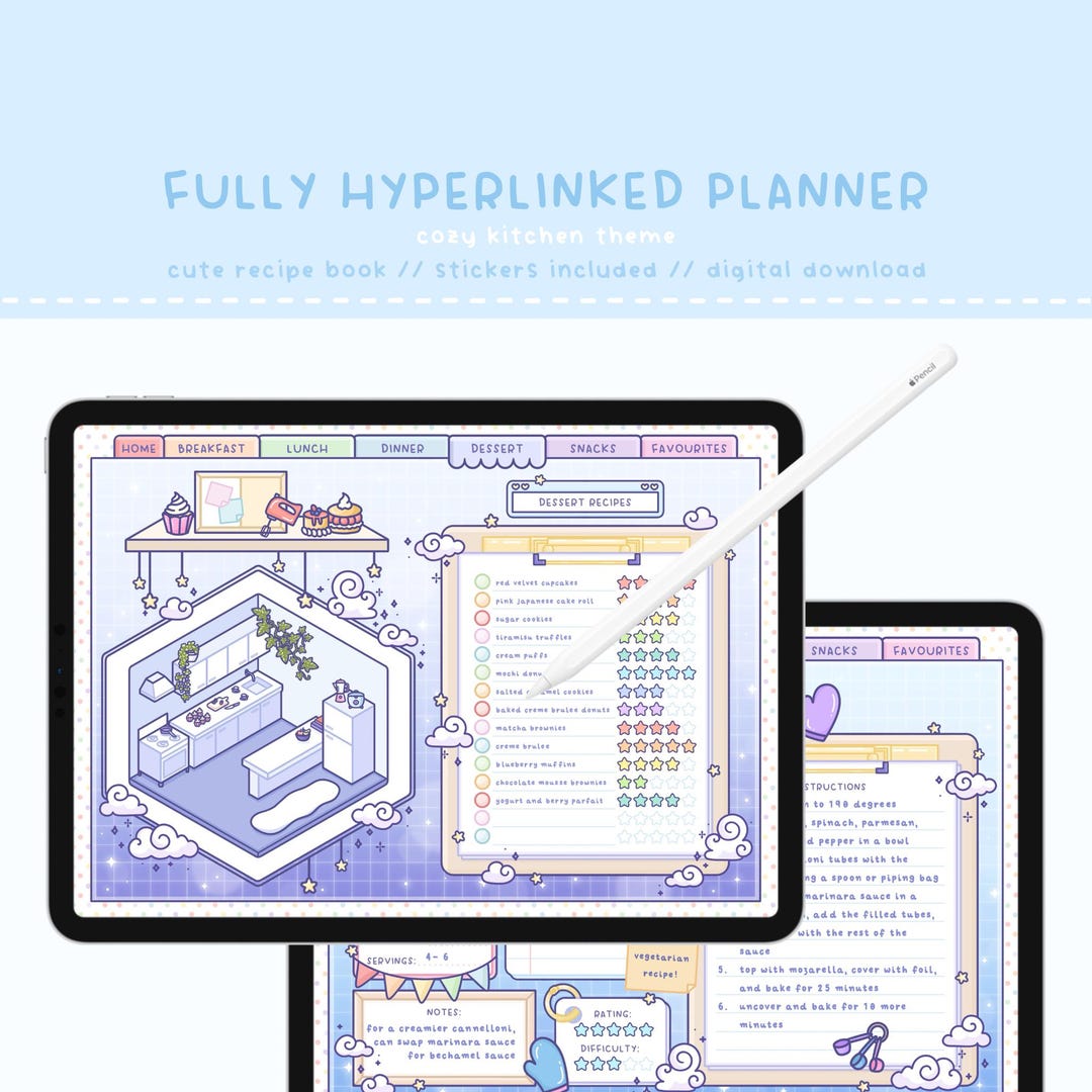 Cozy Kitchen Digital Recipe Planner PDF - Cute Isometric Kitchen ...