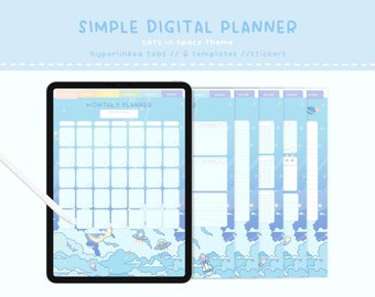 Cats In Space, Digital Planner, Cute Planner, Kawaii Planner, Hyperlinked Planner, Hyperlinked Tabs, Cute Digital Planner, Kawaii