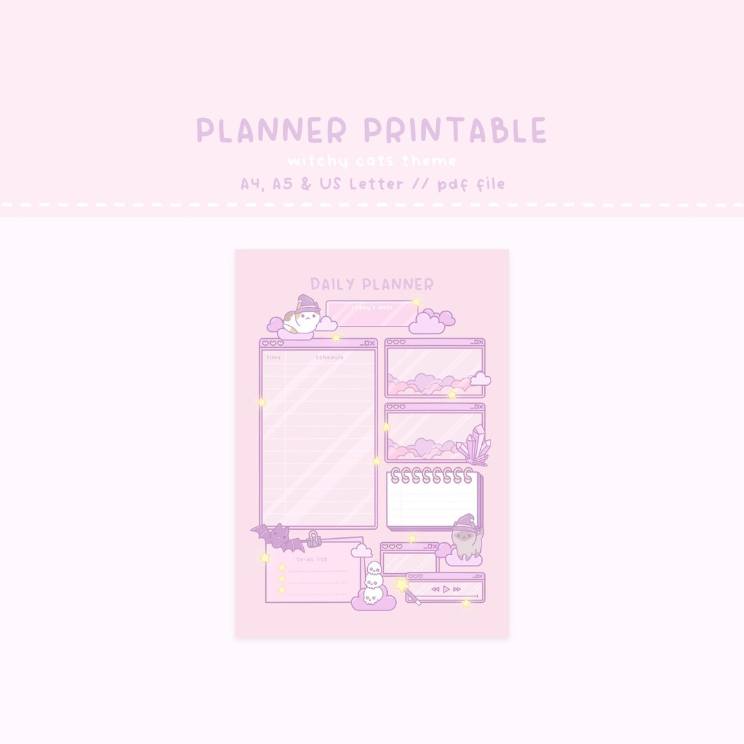 Daily Planner, Kawaii Cat, Cat Planner, Printable, Printable Planner ...
