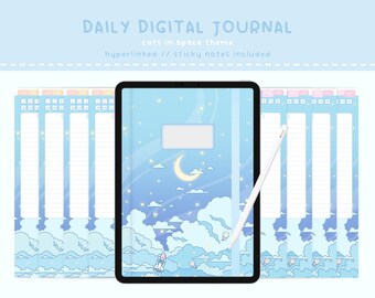 Cats in Space, Daily Journal, Daily Planner, Digital Journal, Digital Notebook, Digital Planner, Kawaii Planner, Cute Notebook, Lined Paper